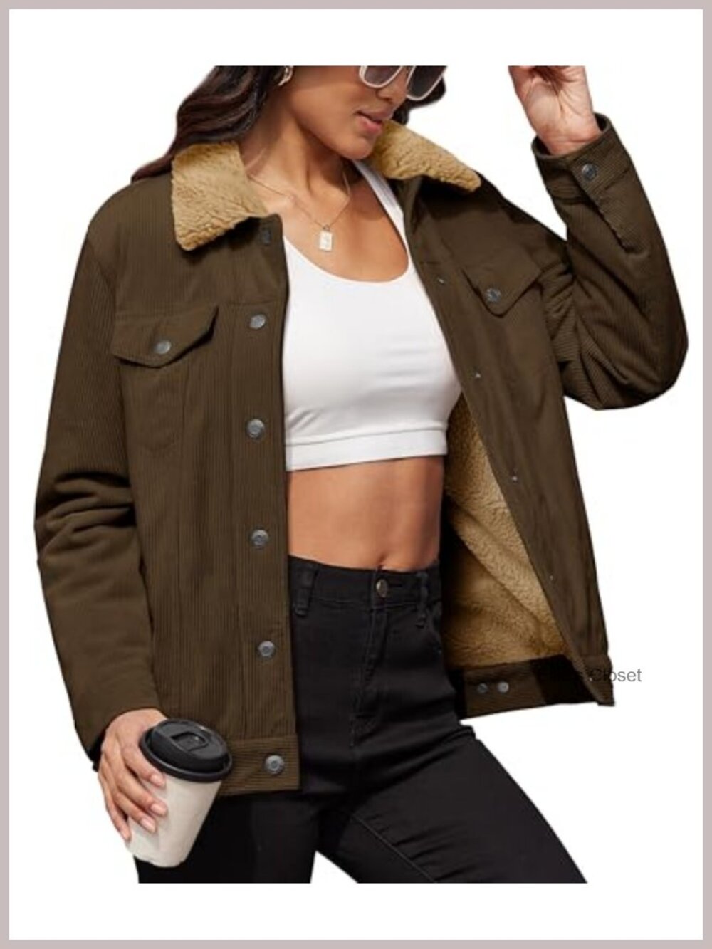 Womens Corduroy Jacket Sherpa Fleece Lined Winter Coat Long Sleeve Button